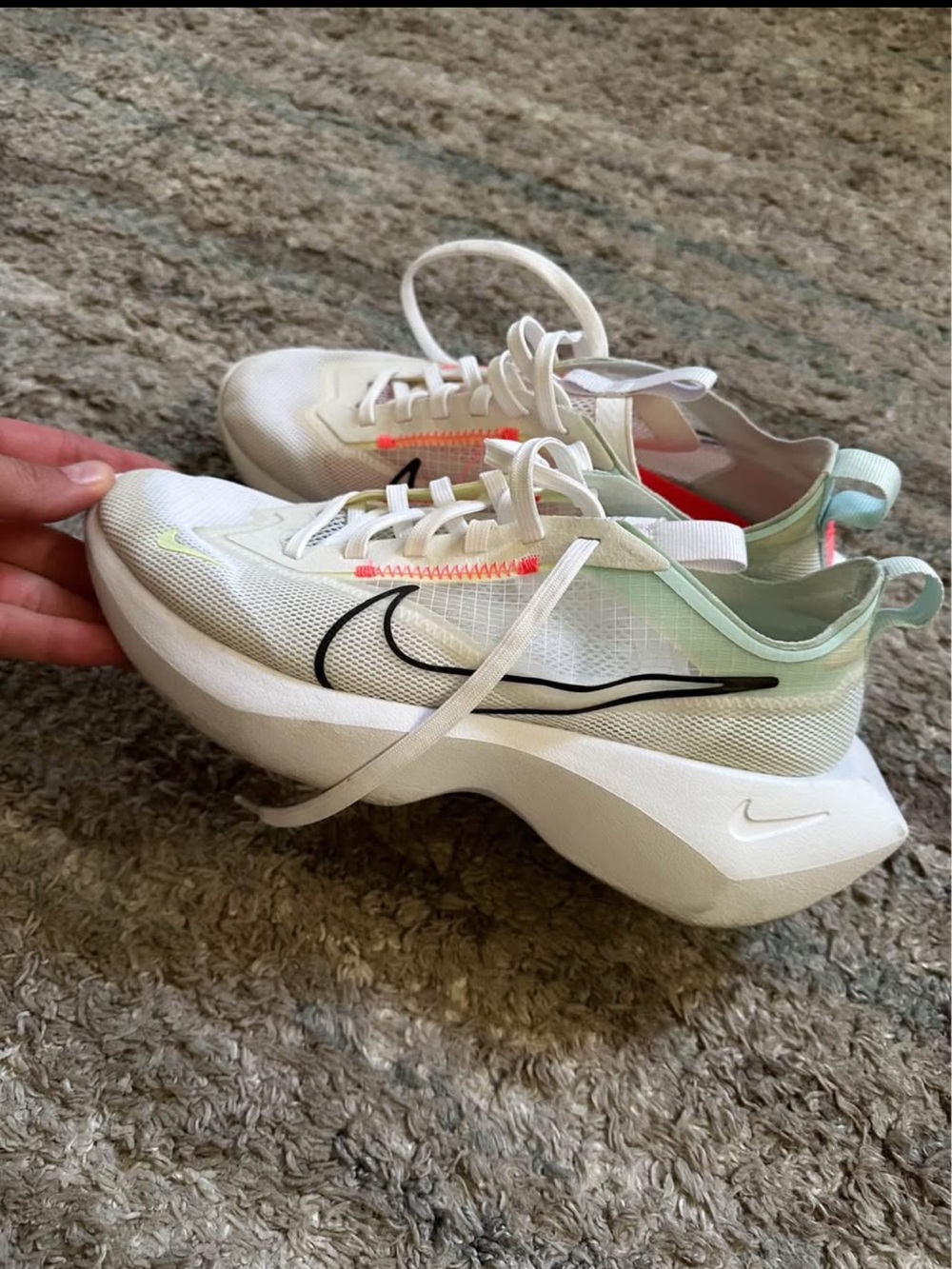 Nike Women’s White Sneakers with Mint and Coral Accents